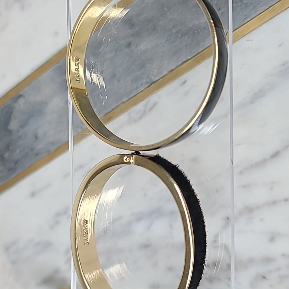 J Crew Gold Plated Enamel Bangle & Hinged Calf Hair Bracelet in Black & Gold - Picture 10 of 16